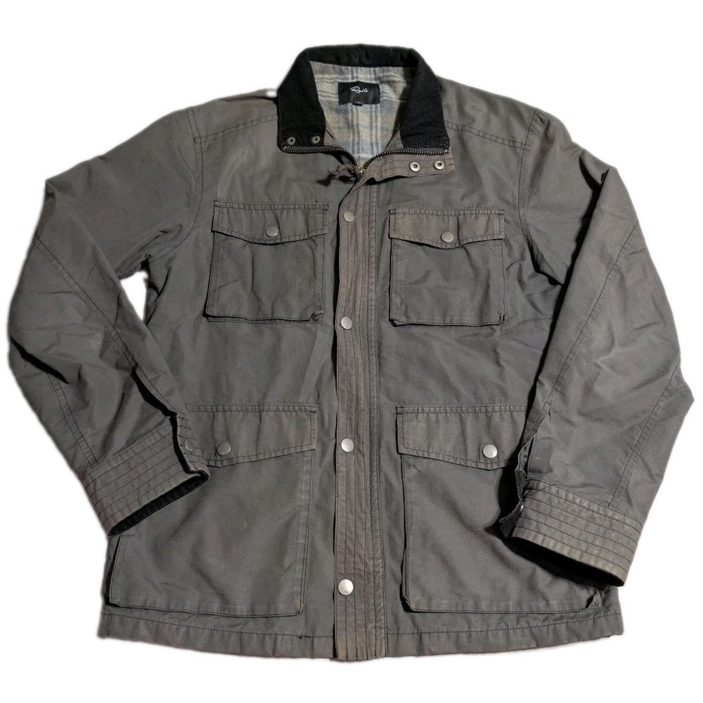 Rails Cardiff Field Jacket Mens S Gray Plaid Lined Corduroy Collar Utility Coat